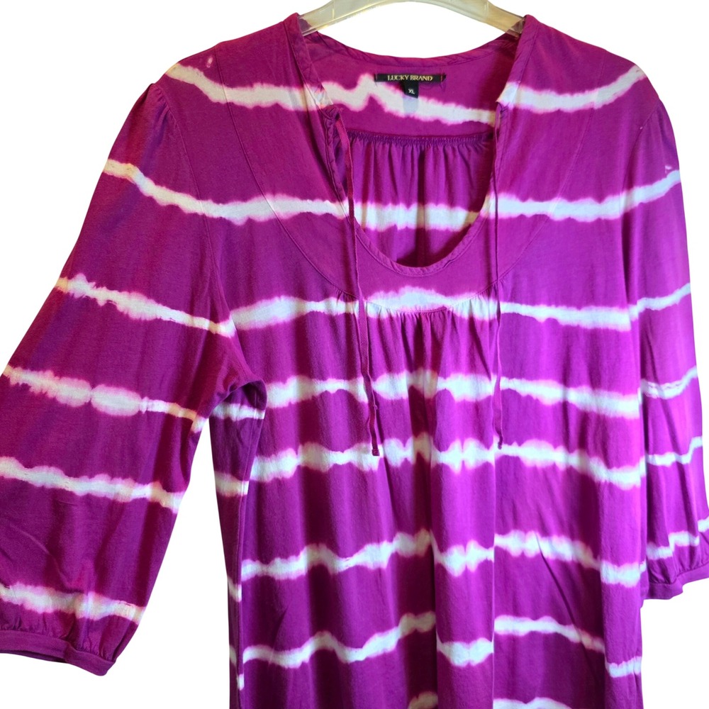 VTG Lucky Brand Tunic Top Tie-Dye Knit Womens XL Purple Magenta Peasant - Picture 5 of 10